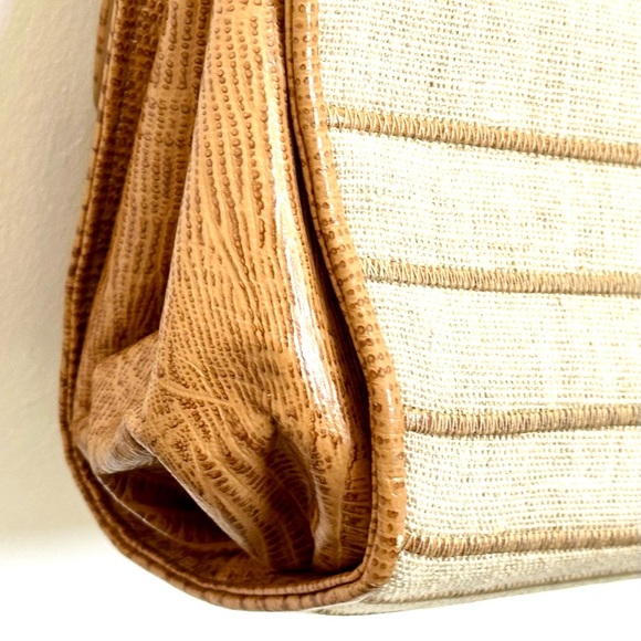 SHARIF Made in USA Python Leather & Fabric Crossbody Bag Brown/Beige EUC - Picture 5 of 14